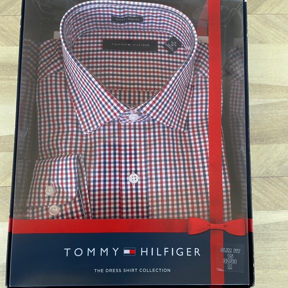 Tommy Hilfiger Red and Blue Checkered Dress Shirt